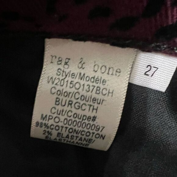 Rag & Bone velvet burgundy cheetah print pants   Hana size 27 new rocker edgy - Picture 9 of 13